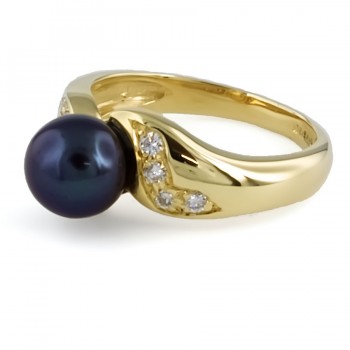 18ct gold Black Cultured pearl/Diamond Ring size K